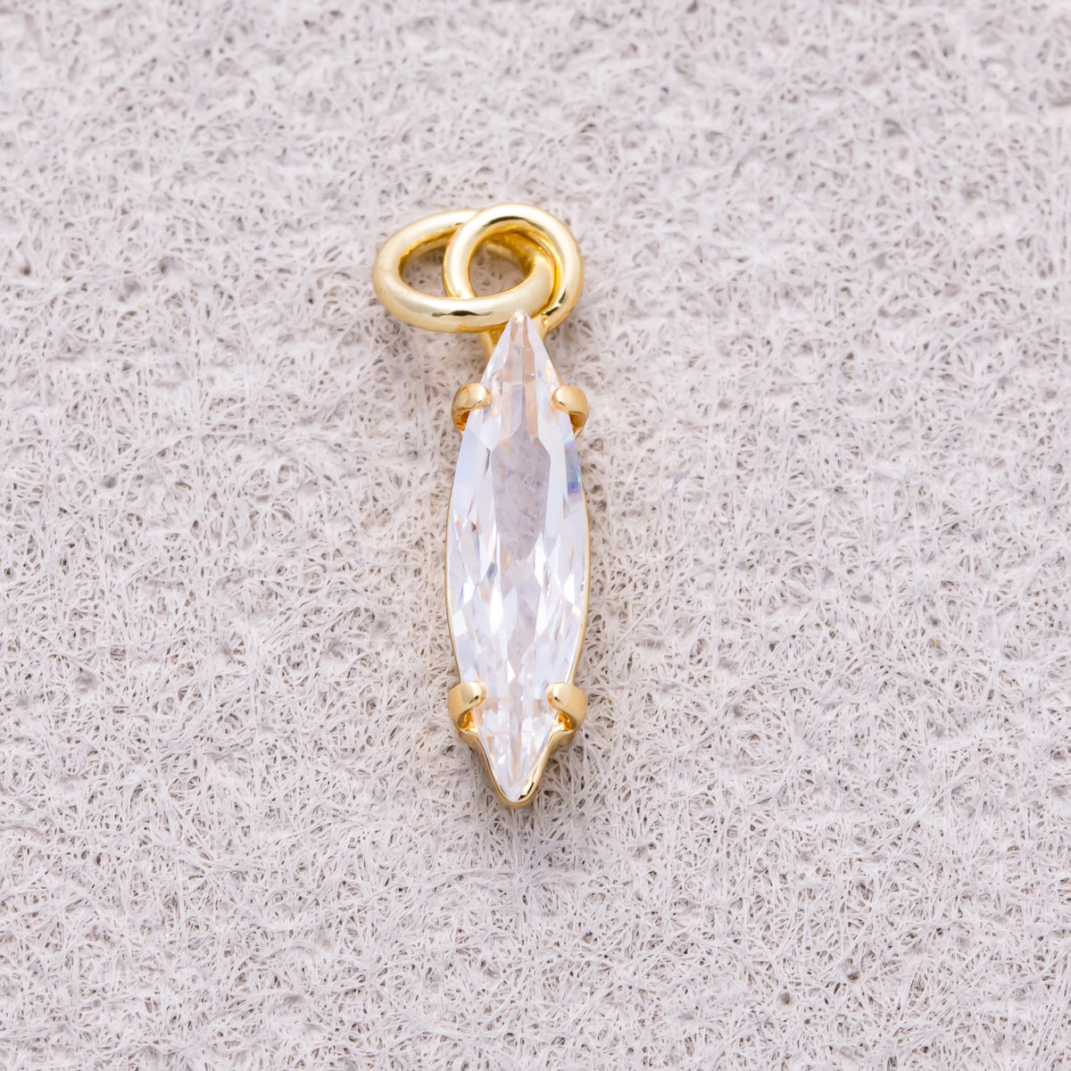16K Gold Plated Clear CZ Minimalist Marquise Birthstone Charm - Sold Each