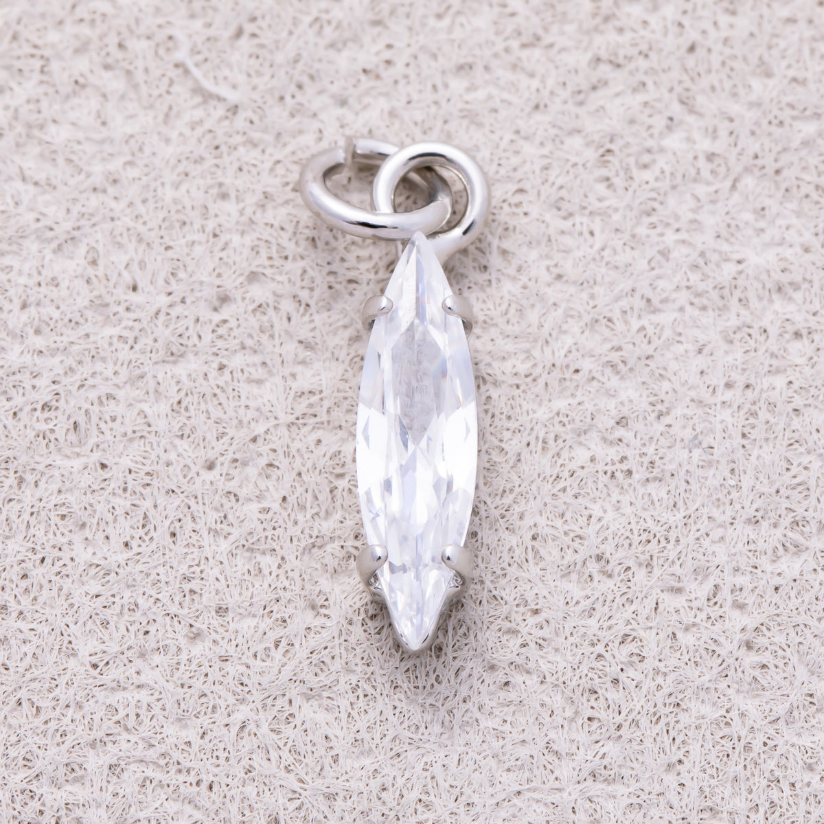 16K Gold Plated Clear CZ Minimalist Marquise Birthstone Charm - Sold Each