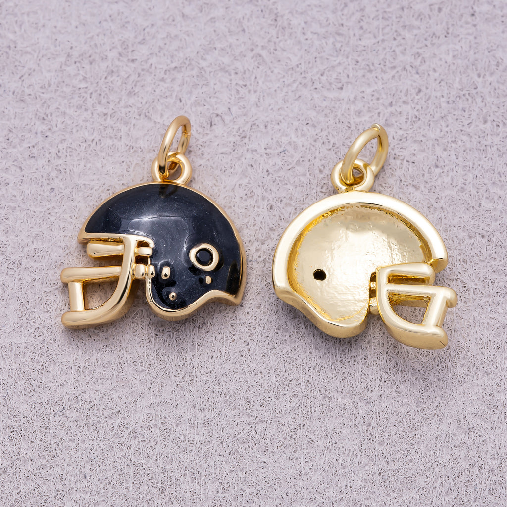 16K Gold Plated Black Enamel American Football Helmet Charm - Sold Each