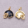16K Gold Plated Black Enamel American Football Helmet Charm - Sold Each