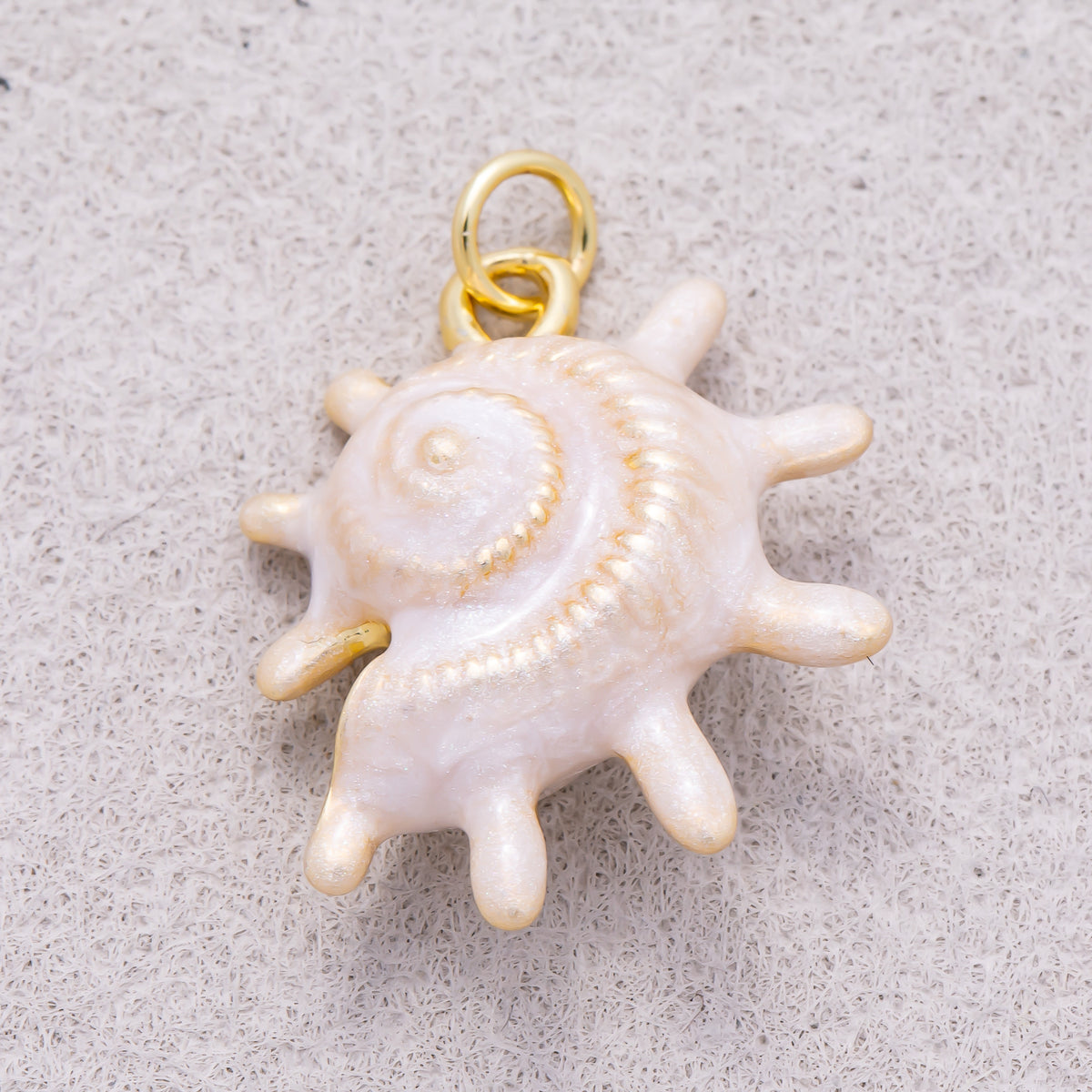 16K Gold Plated Blue and White Spiny Ocean Sea Shell Enamel Charm - Sold Each