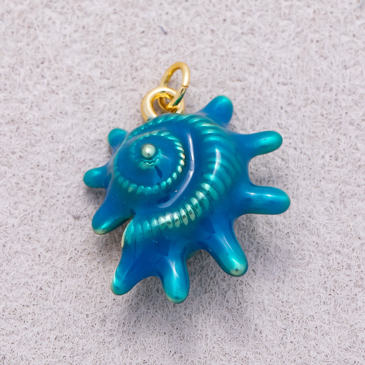 16K Gold Plated Blue and White Spiny Ocean Sea Shell Enamel Charm - Sold Each