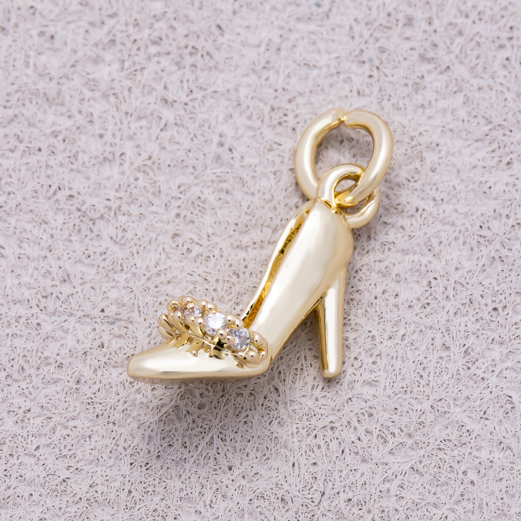 16K Gold Plated Clear CZ 3D Stiletto High Heel Shoe Charm - Sold Each
