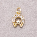 16K Gold Plated Micro Paved CZ Plain Star Lucky Horseshoe Charm - Sold Each