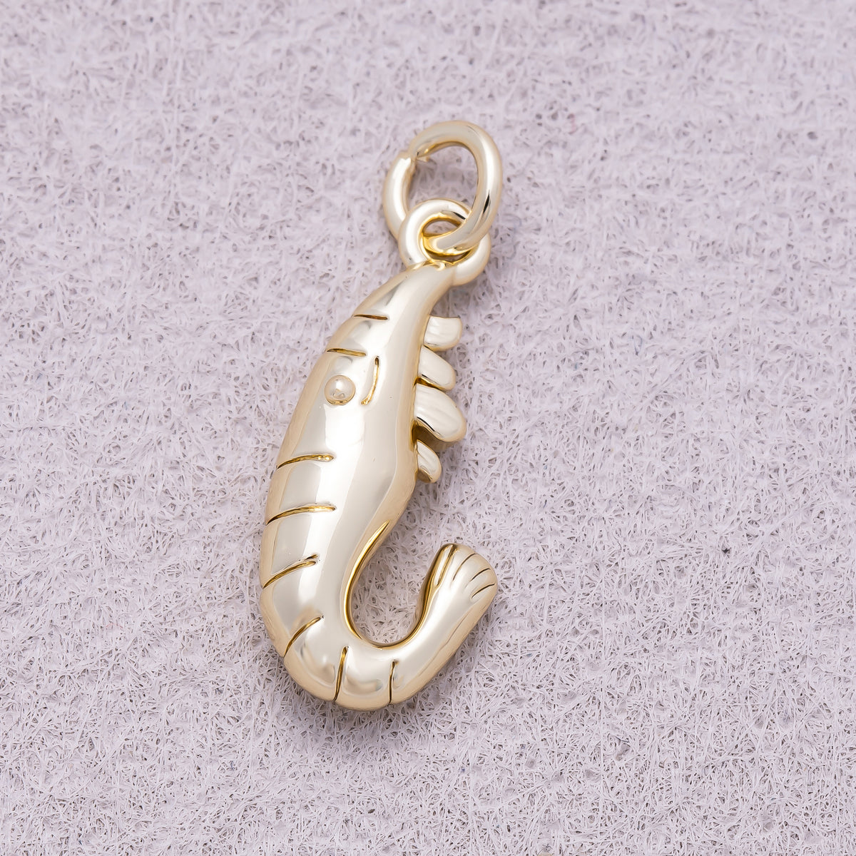 16K Gold Plated Nautical Curved Shrimp Ocean Charm - Sold Each