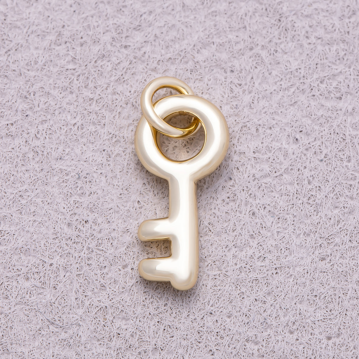 16K Gold Plated Minimalist Puffy Skeleton Key Charm - Sold Each