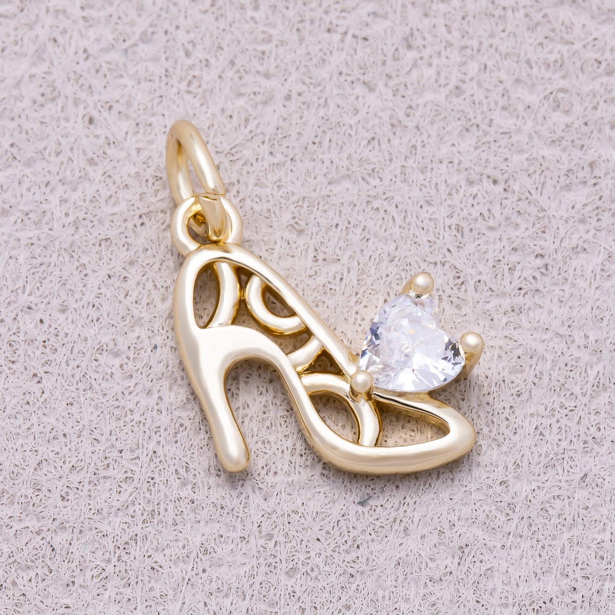 16K Gold Plated Heart CZ High Heel Stiletto Shoe Charm - Sold Each