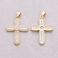 16K Gold Plated Baguette & Round Micro Paved CZ Cross Religious Pendant - Sold Each
