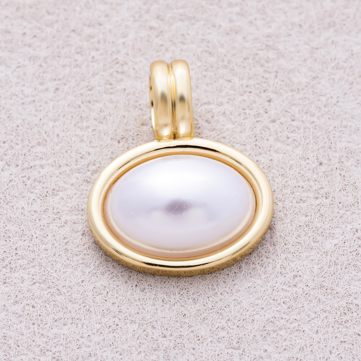 16K Gold Plated Ribbed Bail Oval White Shell Pearl Bezel Charm - Sold Each