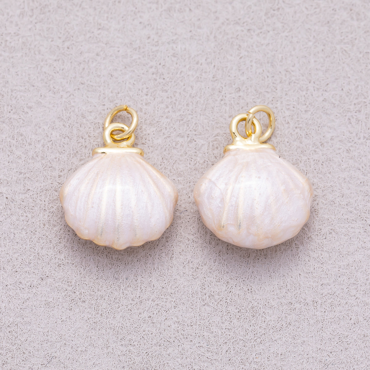 16K Gold Plated Iridescent Mother of Pearl Enamel Scallop Shell Charm - Sold Each