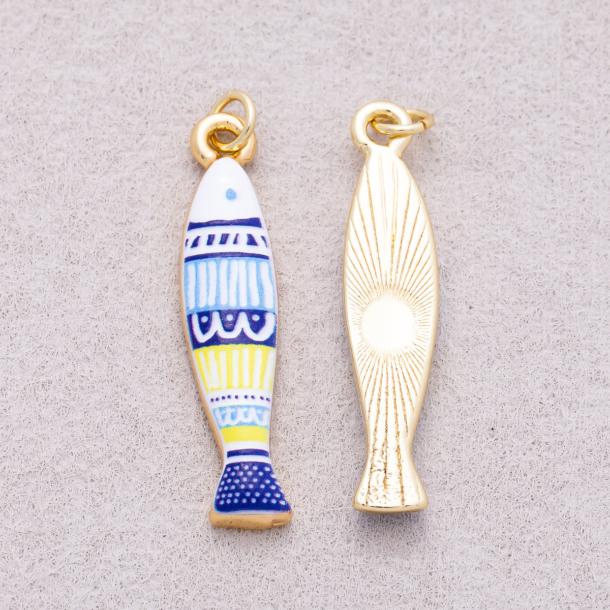 16K Gold Plated Colorful Mediterranean Enamel Sardine Fish Charm - Sold Each
