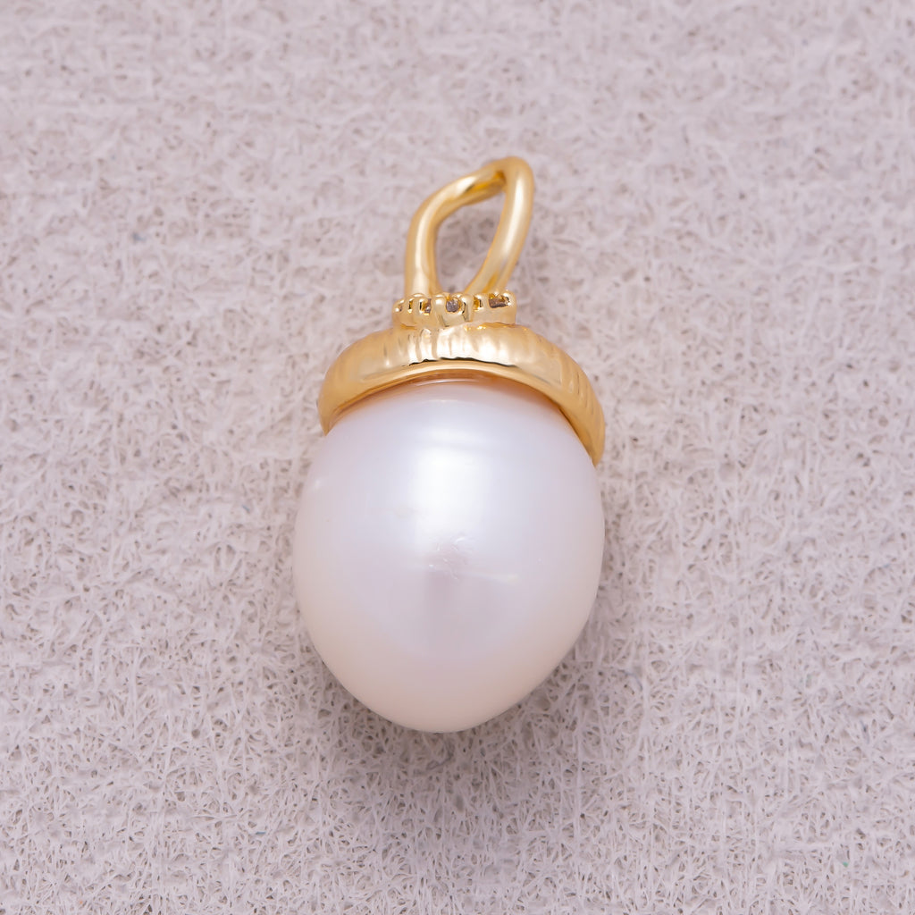 16K Gold Plated Teardrop Freshwater Pearl Cap Pendant - Sold Each