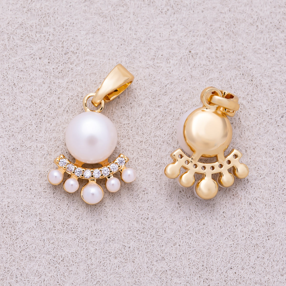 16K Gold Plated Shell Pearl Crown Micro Paved CZ Pendant - Sold Each