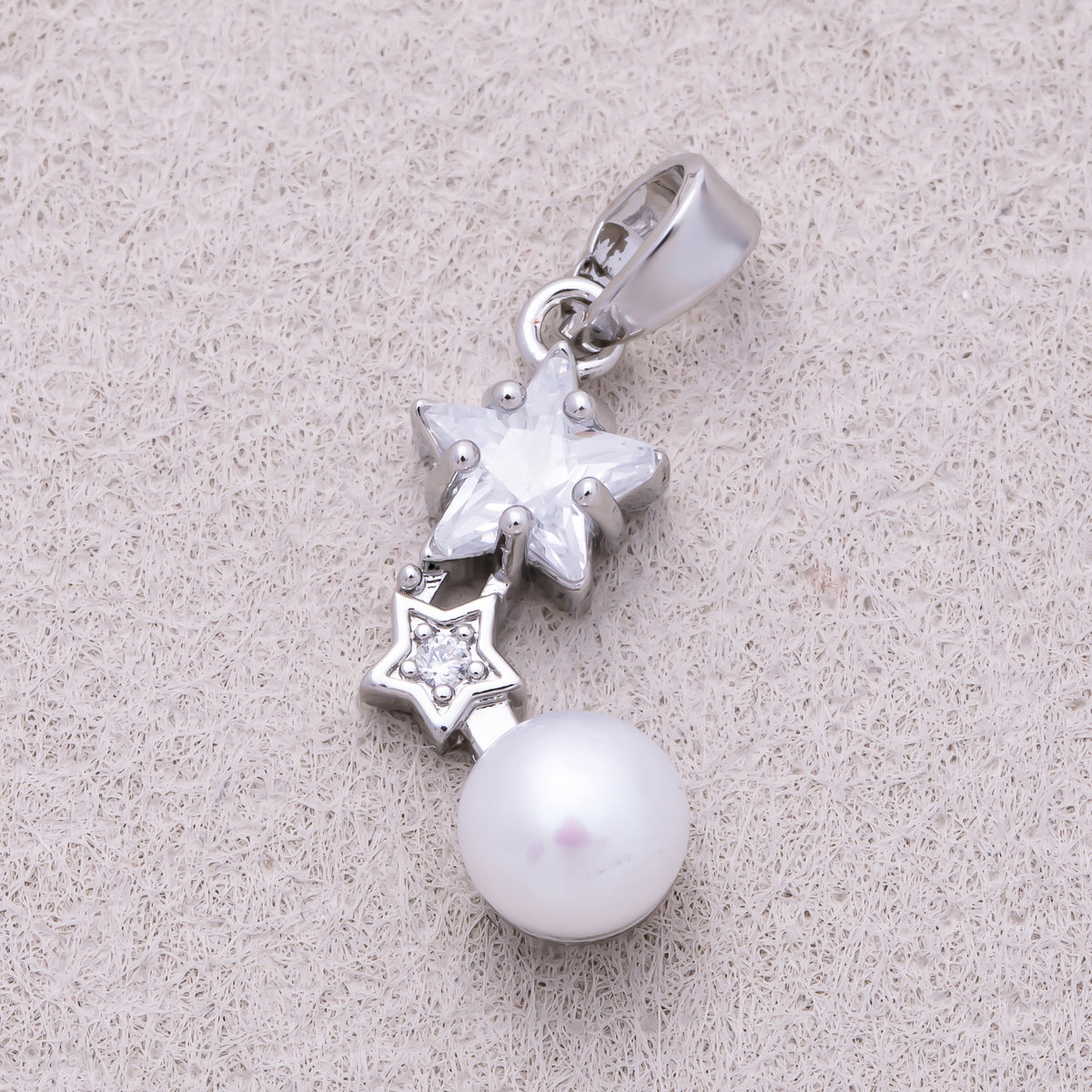 16K Gold Plated Double Star CZ & Shell Pearl Drop Pendant - Sold Each