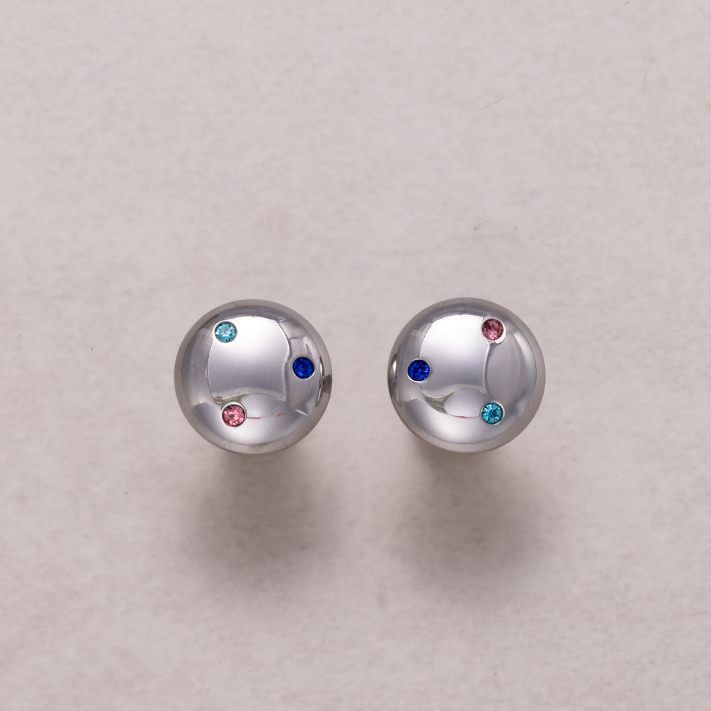 Gold PVD Stainless Steel Multi-Color CZ Puffy Dome Stud Earrings