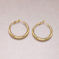 24K Gold Plated Chunky Plain Round Tubular Hoop Earrings