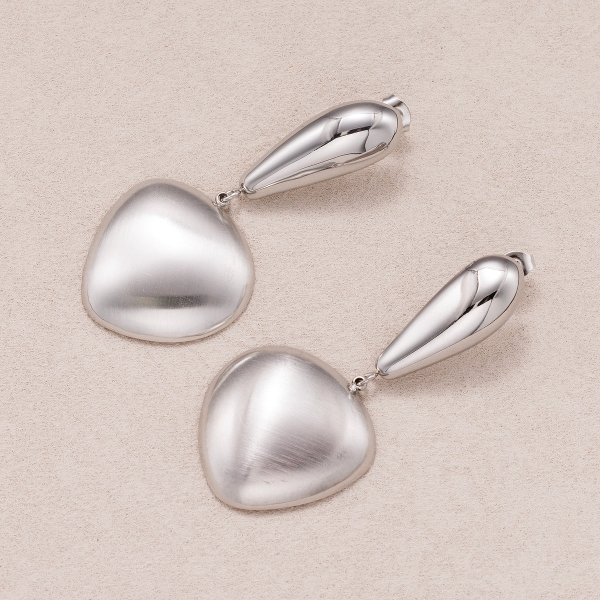 Gold PVD Stainless Steel Brushed Matte Organic Pebble Dangle Teardrop Stud Earrings