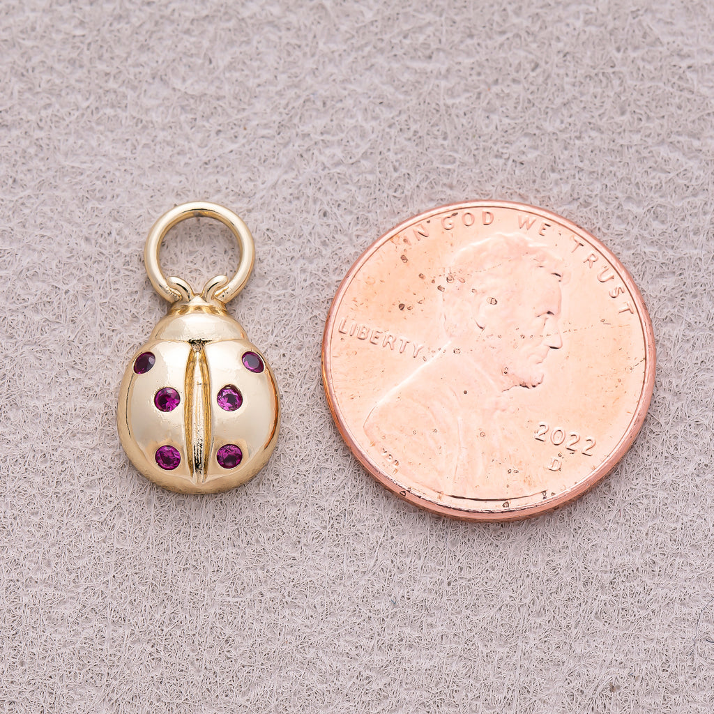 14K Gold Plated Purple CZ Ladybug Animal Charm - Sold Each