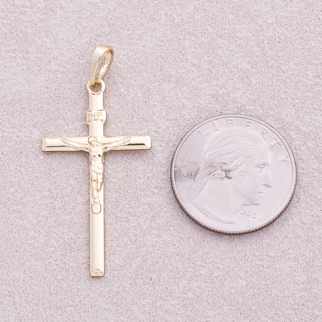 14K Gold Plated Flat Religious Cross Pendant - Sold Each