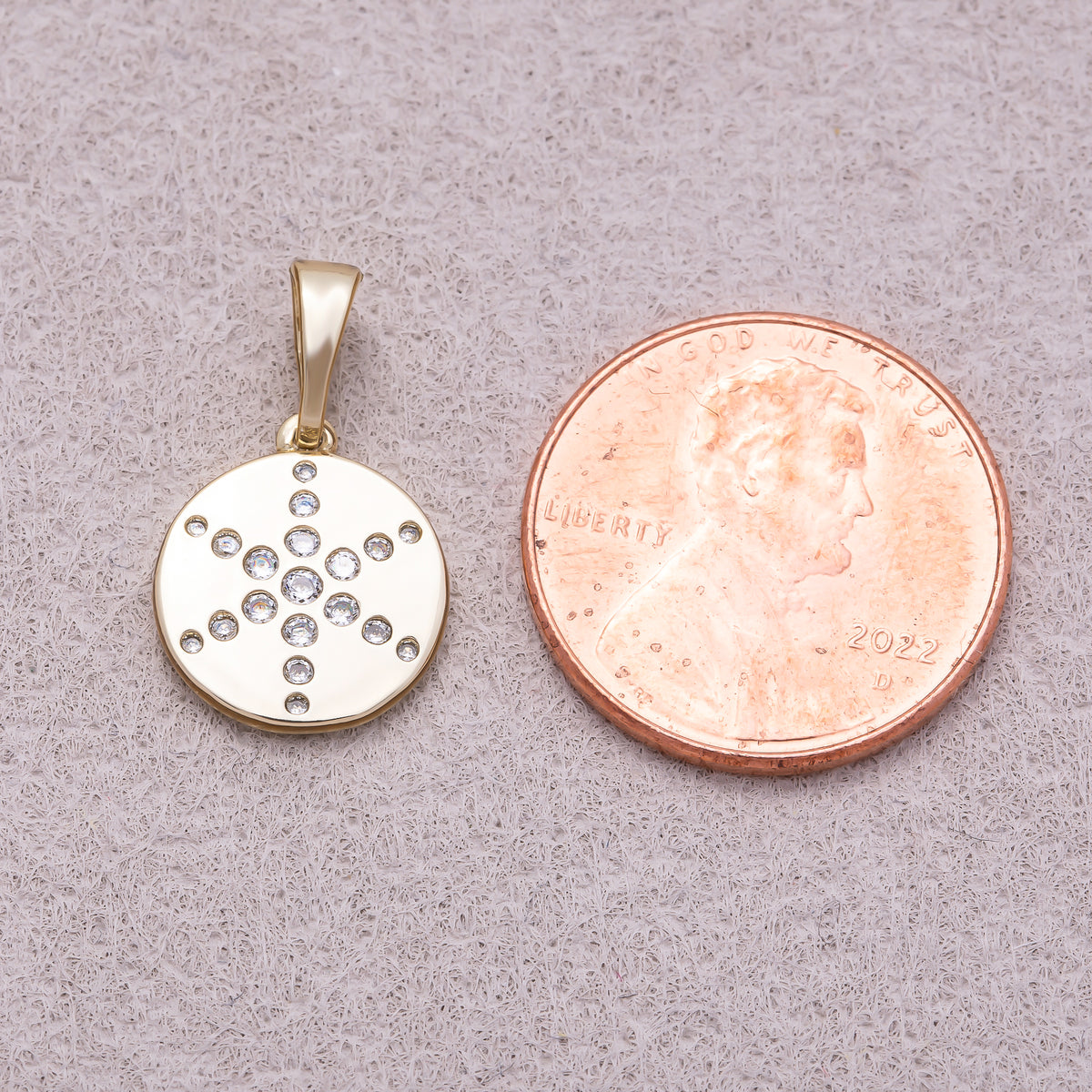 16K Gold Plated Clear CZ North Star Beaded Medallion Charm - Sold Each
