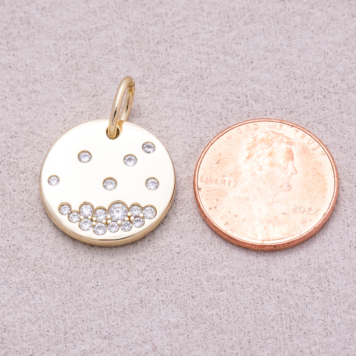 16K Gold Plated Clear CZ Round Medallion Celestial Pendant - Sold Each
