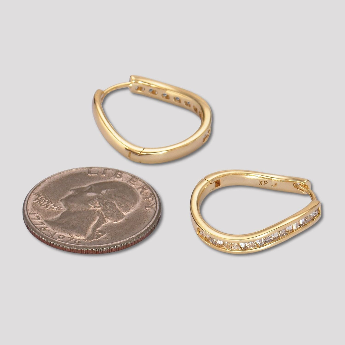 14K Gold Plated Baguette CZ Wavy Huggie Hoop Earrings