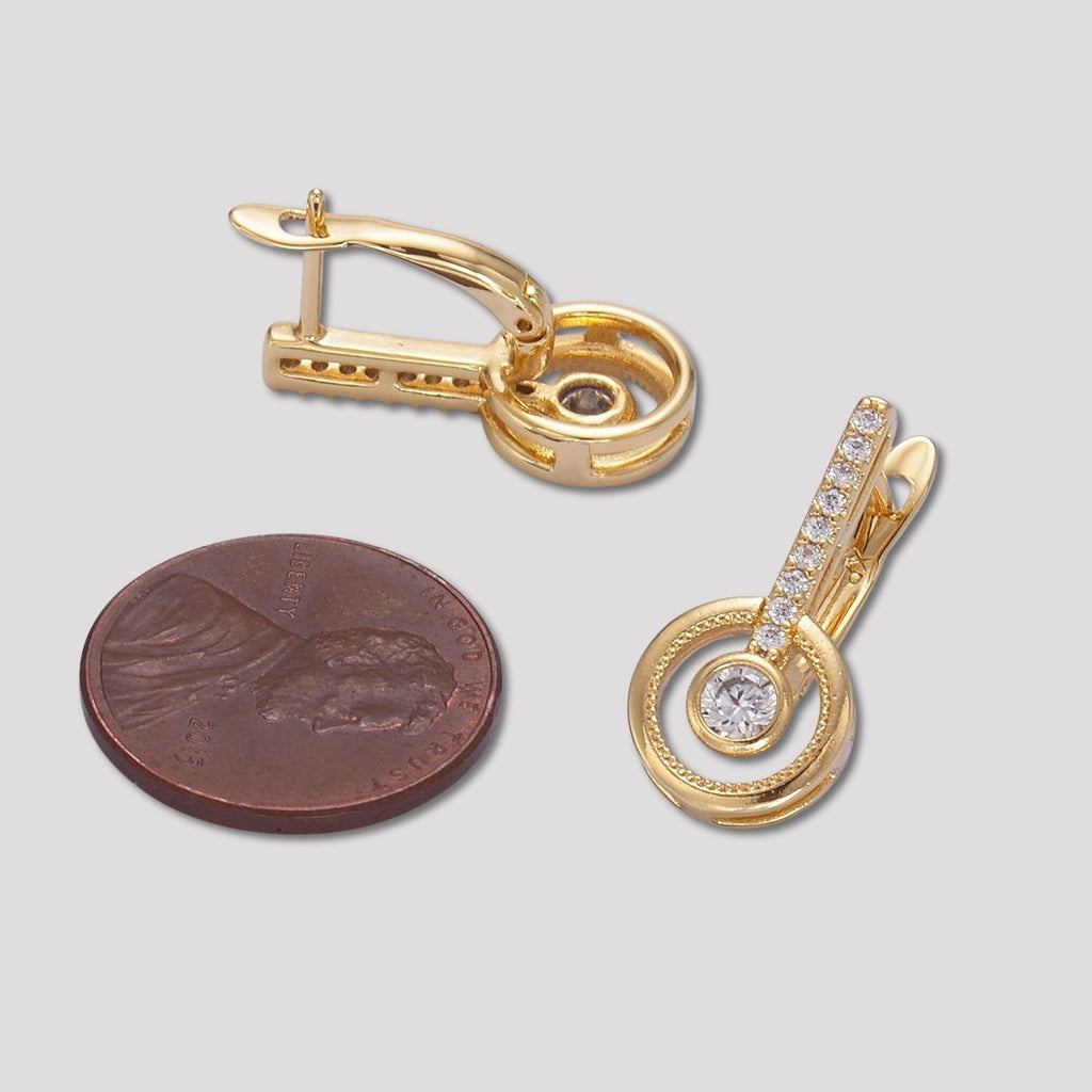 Launch Promo: 14K Gold PVD Stainless Steel Geometric Micro Paved CZ Round English Lock Drop Earring