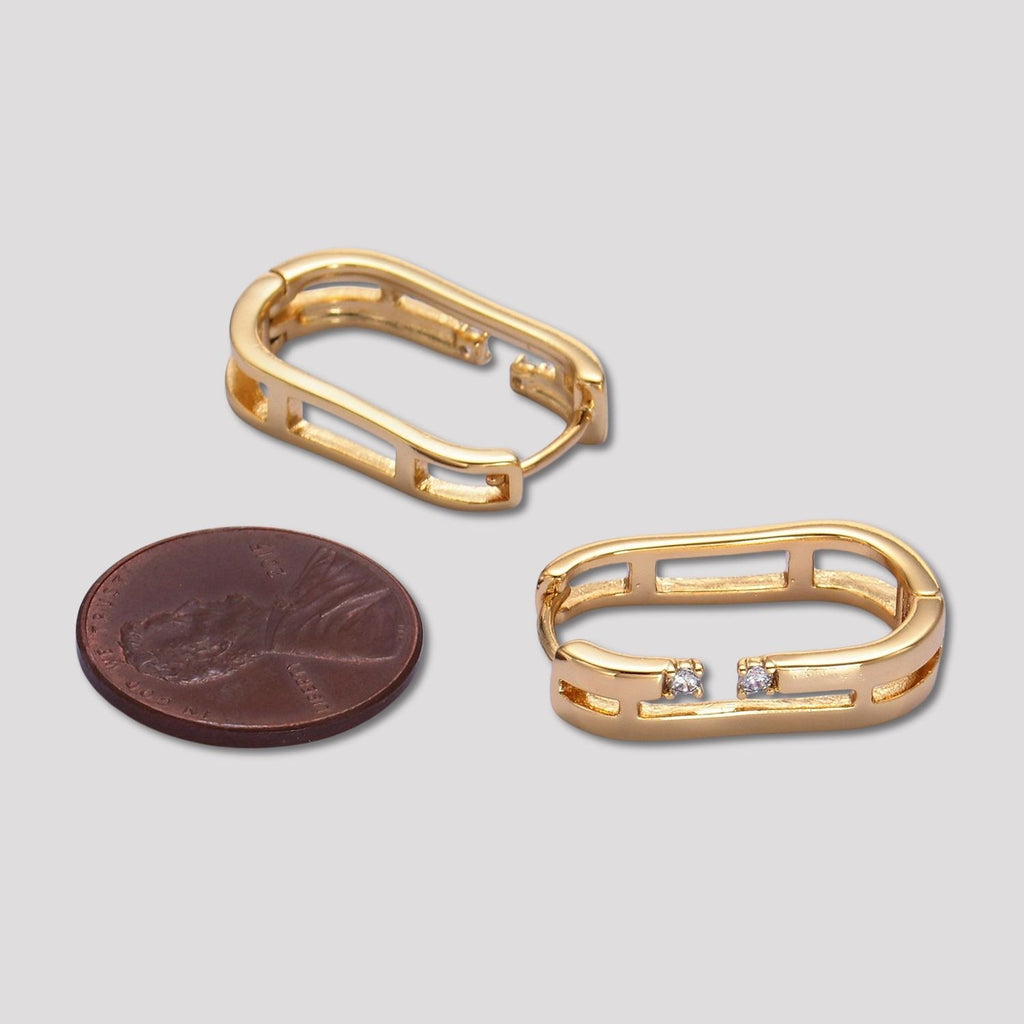 14K Gold Plated Clear CZ Rectangular Huggie Hoop Earring