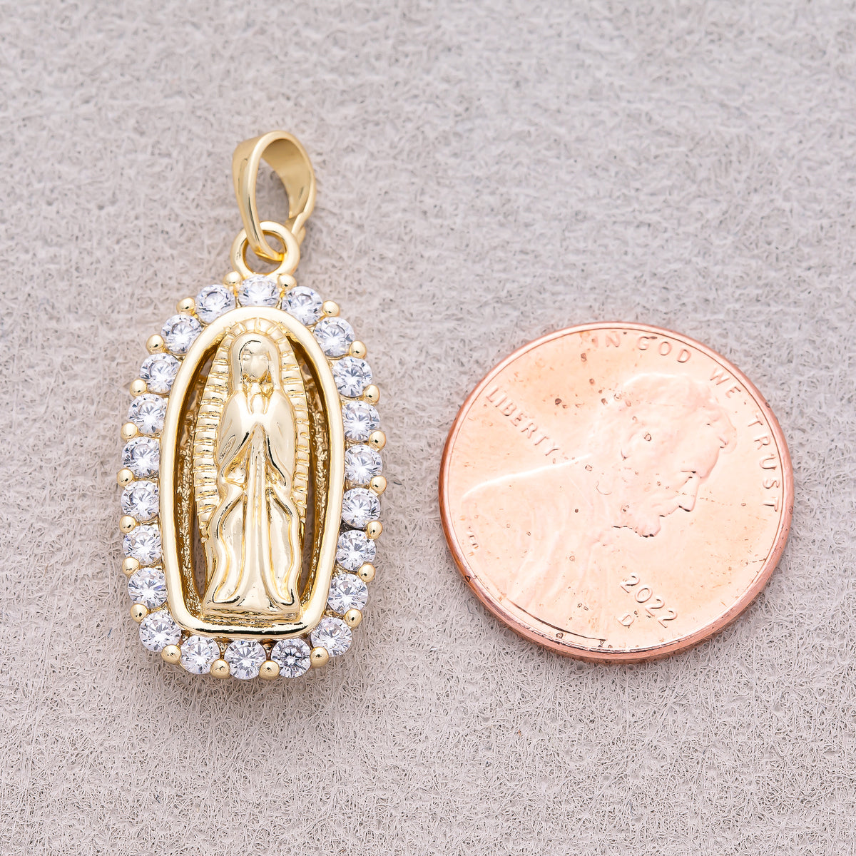 14K Gold Plated Micro Paved CZ Holy Mary Guadalupe Religious Pendant - Sold Each