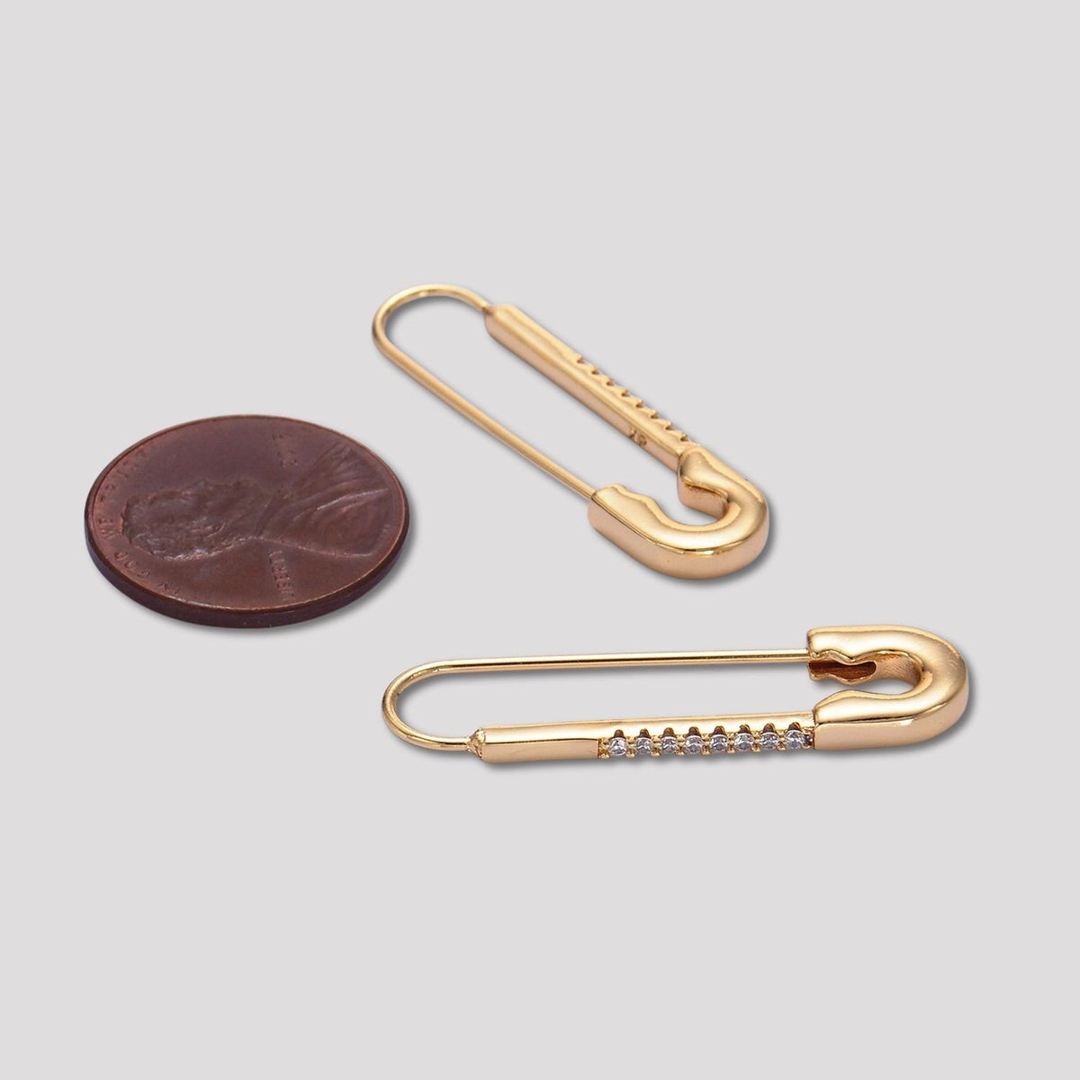Launch Promo: 14K Gold PVD Stainless Steel Micro Paved CZ Safety Pin Earring