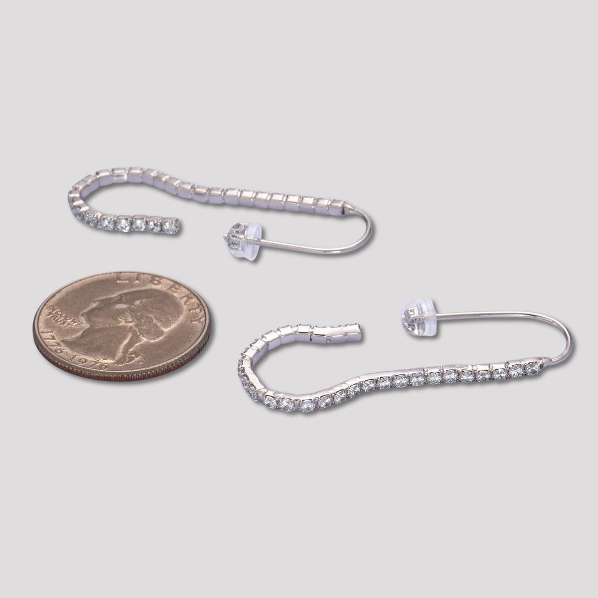 Stainless Steel Micro Paved CZ Tennis Curved Ear Hook Drop Earrings
