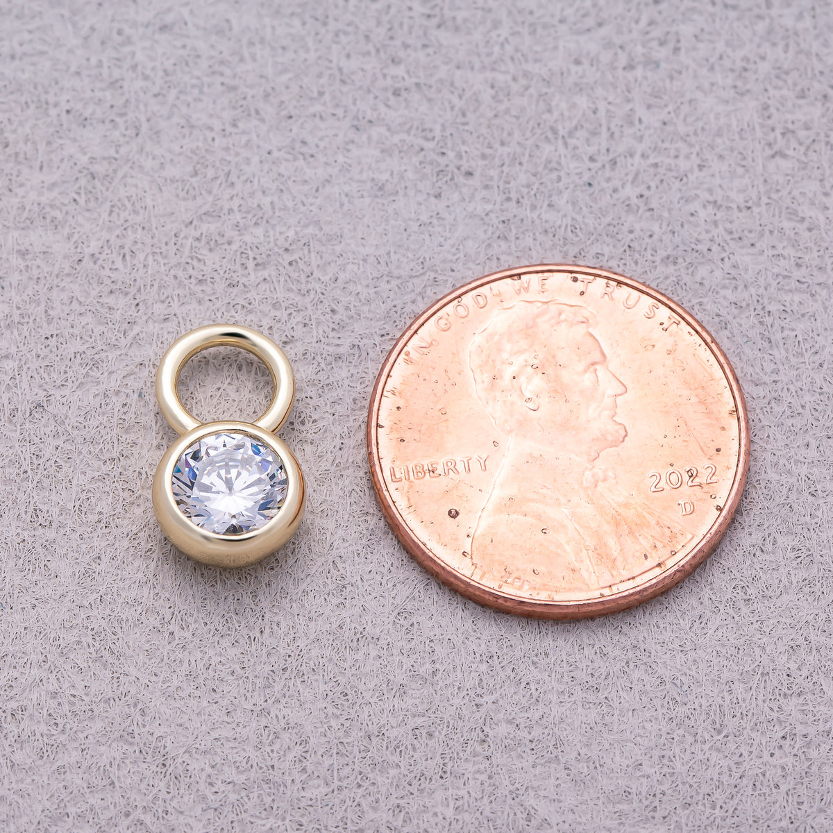 16K Gold Plated Clear CZ Round Bezel Drop Earring Charm - Sold Each