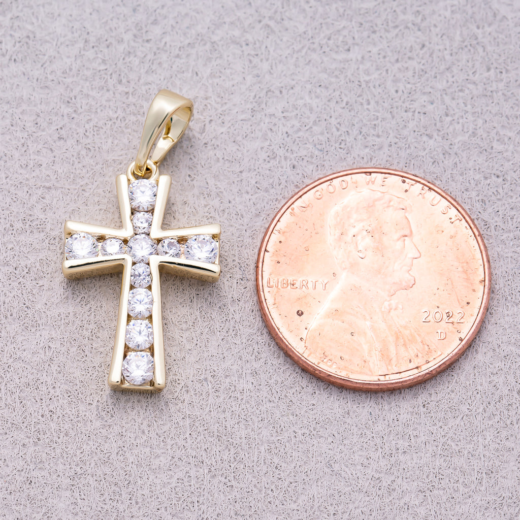 16K Gold Plated Clear CZ Lined Religious Cross Pendant - Sold Each