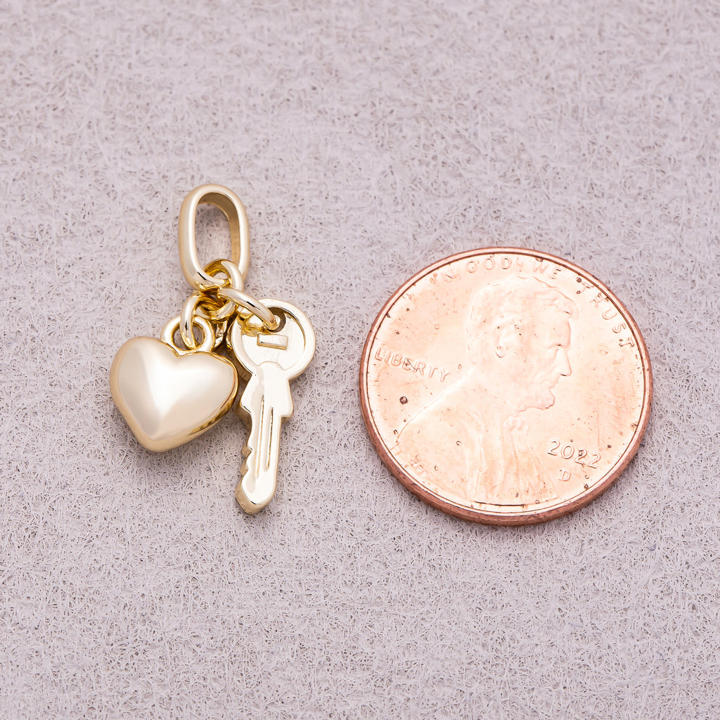 16K Gold Plated Chubby Heart Key Minimalist Pendant - Sold Each