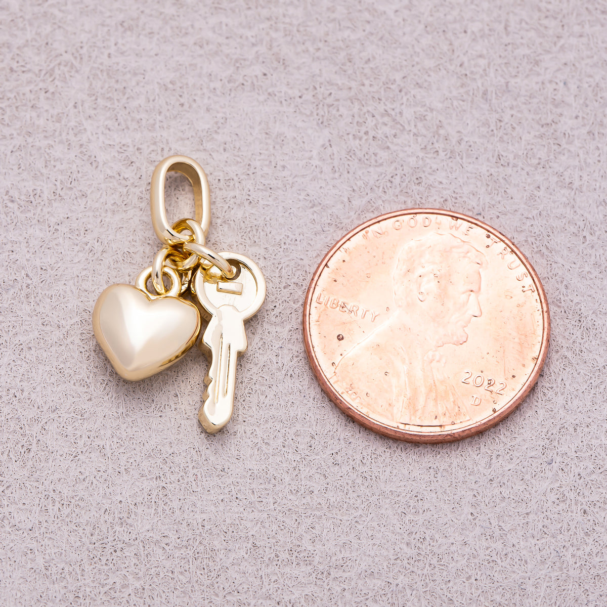 16K Gold Plated Chubby Heart Key Minimalist Pendant - Sold Each