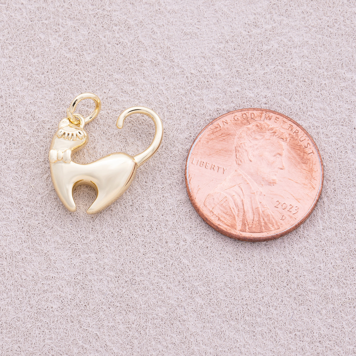 16K Gold Plated Back Side Kitty Cat Animal Charm - Sold Each