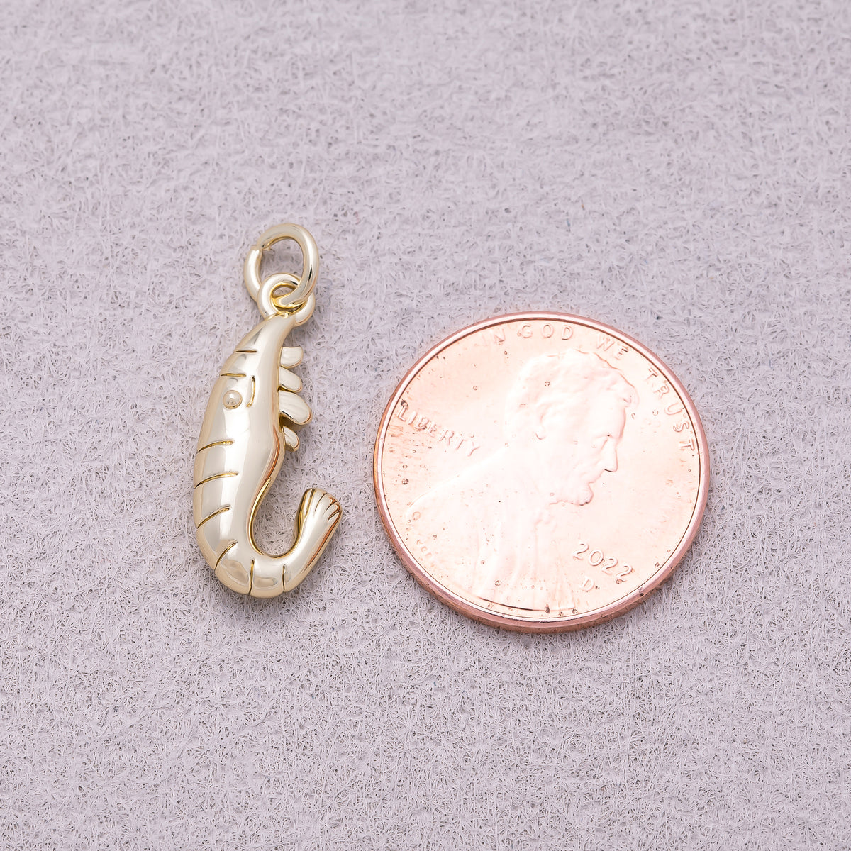 16K Gold Plated Nautical Curved Shrimp Ocean Charm - Sold Each