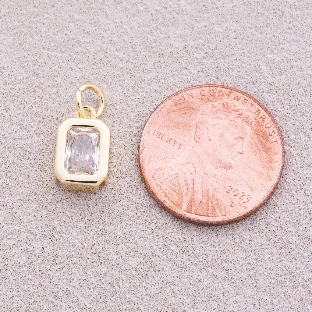 16K Gold Plated Solitaire Baguette CZ Rectangular Bezel Charm - Sold Each