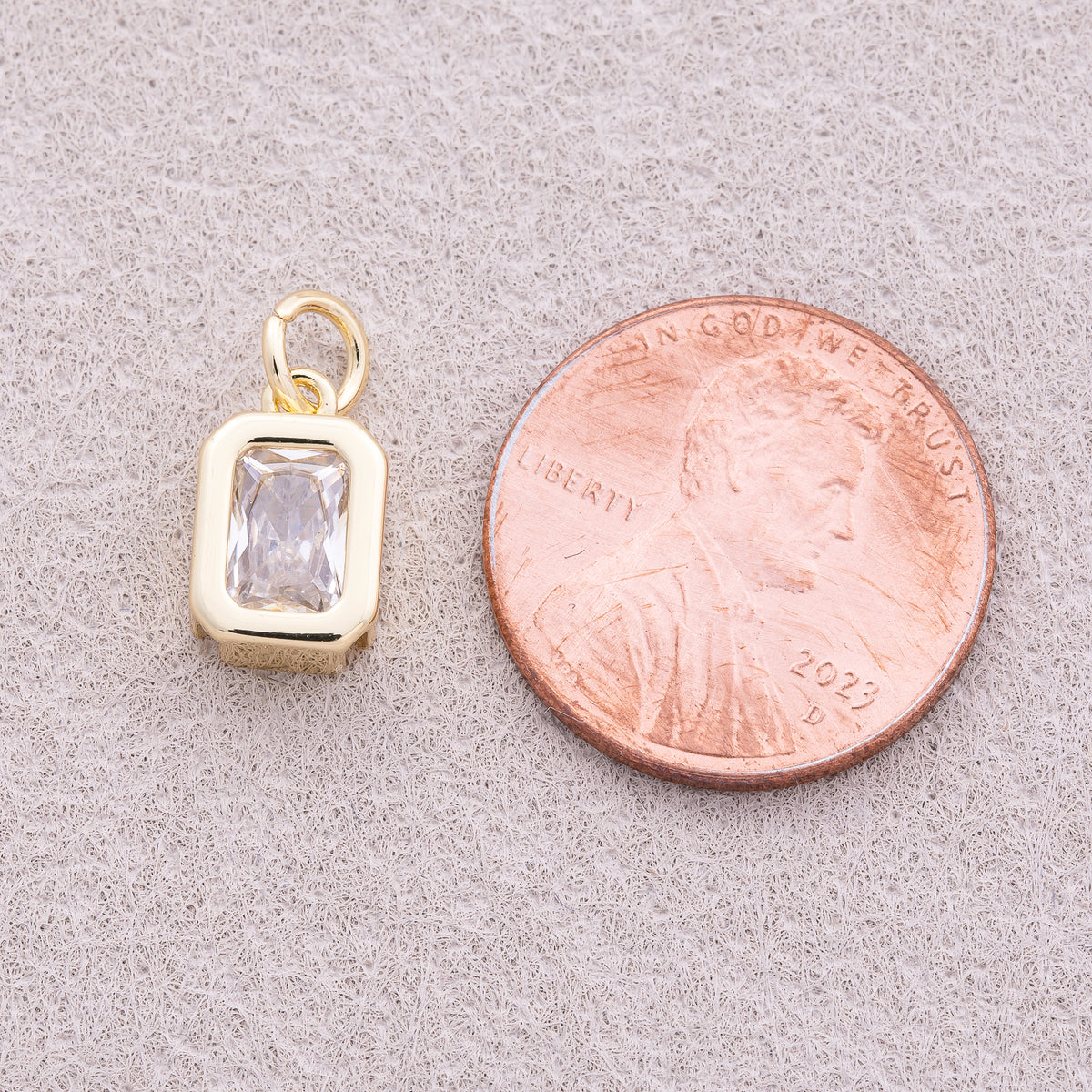 16K Gold Plated Solitaire Baguette CZ Rectangular Bezel Charm - Sold Each
