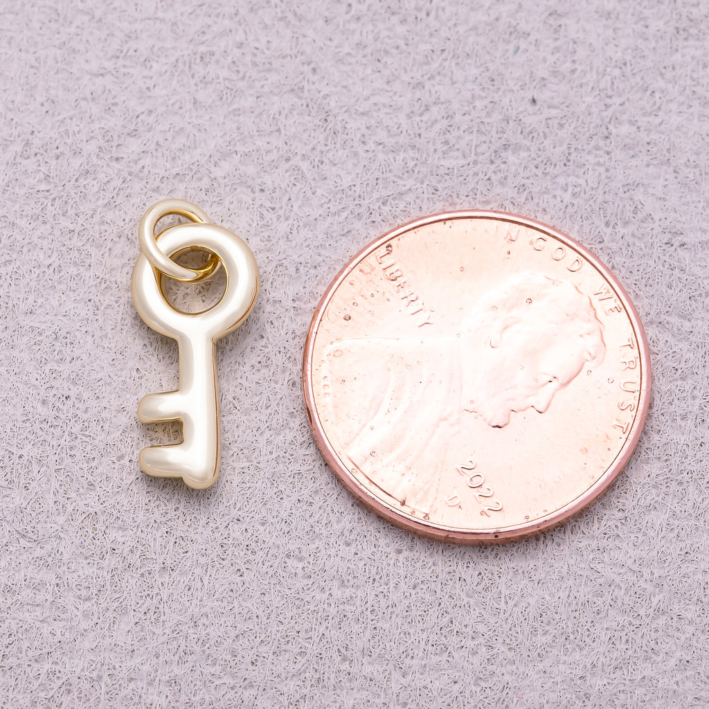 16K Gold Plated Minimalist Puffy Skeleton Key Charm - Sold Each
