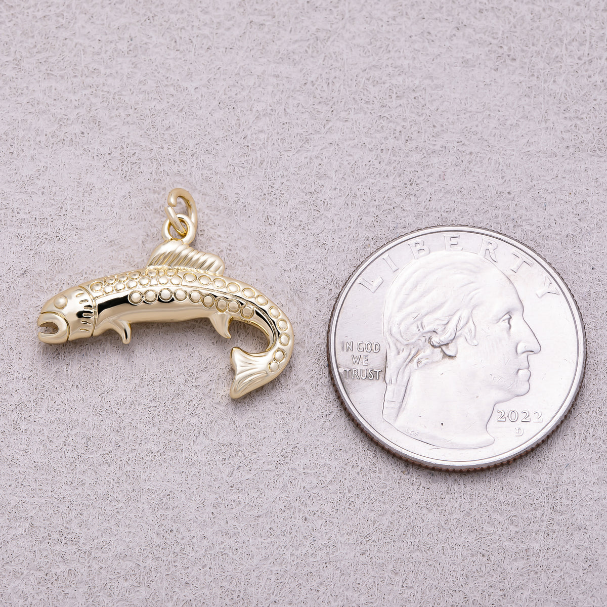 16K Gold Plated 3D Textured Curved Fish Ocean Charm - Sold Each