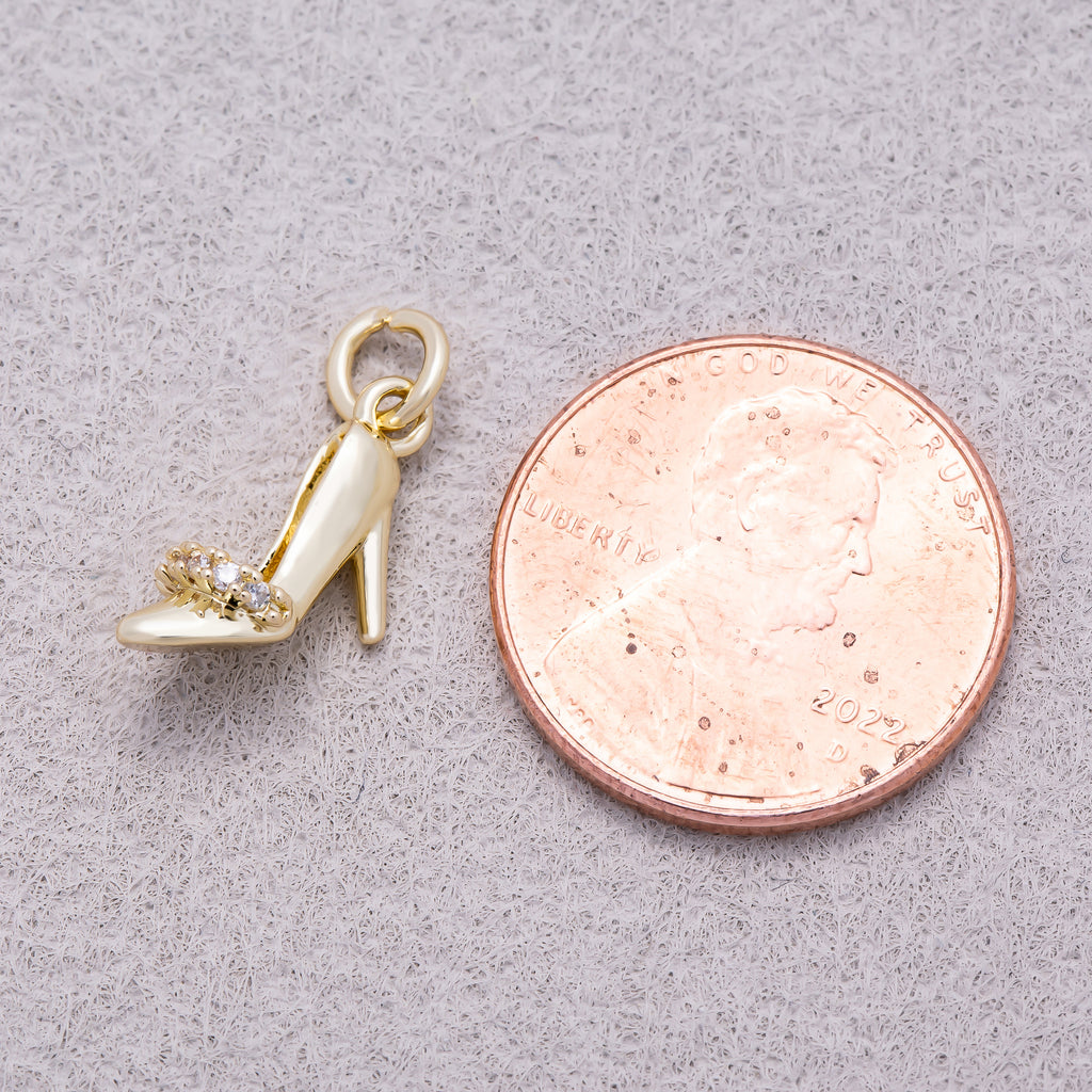 16K Gold Plated Clear CZ 3D Stiletto High Heel Shoe Charm - Sold Each