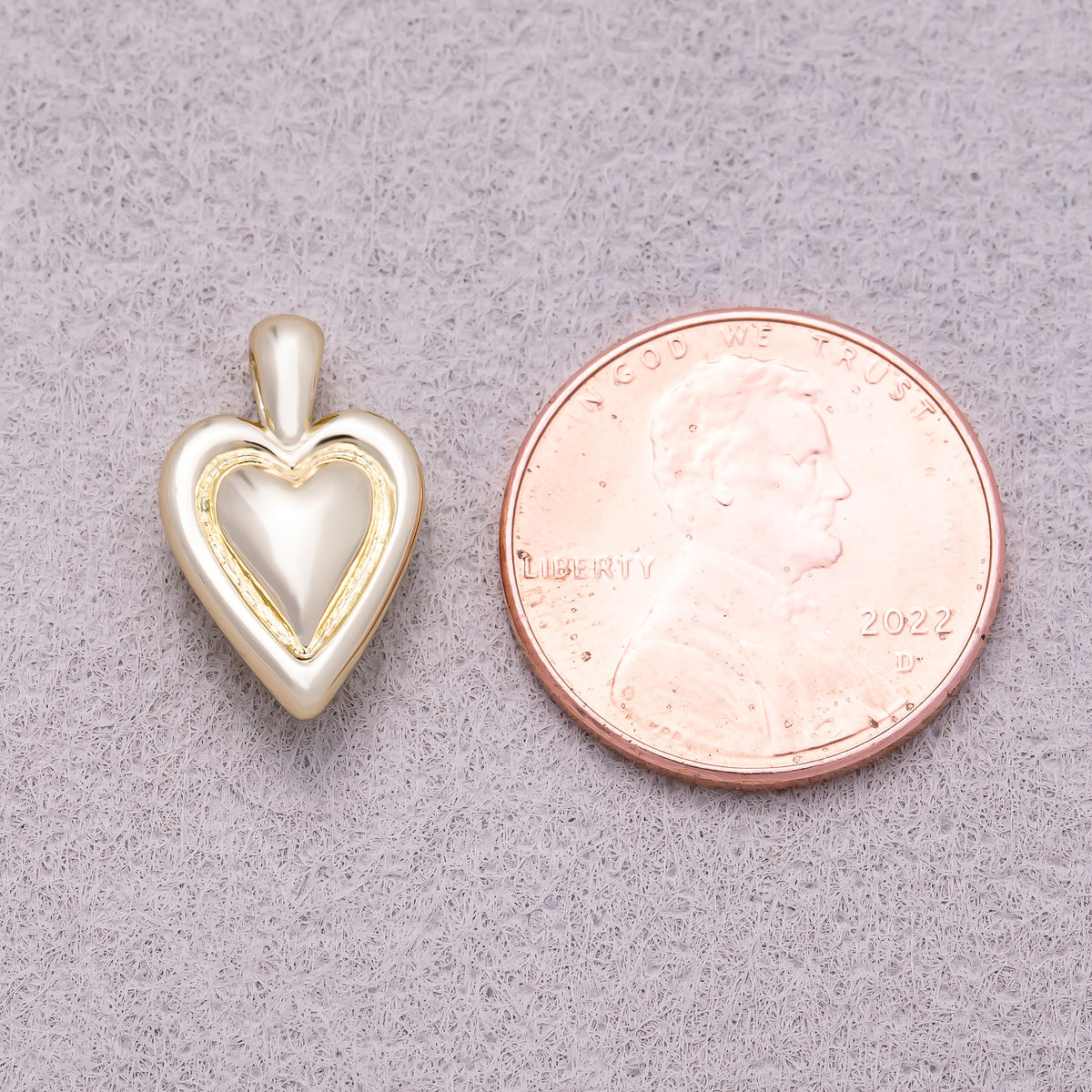 16K Gold Plated Puffy Double Layered Heart Charm - Sold Each