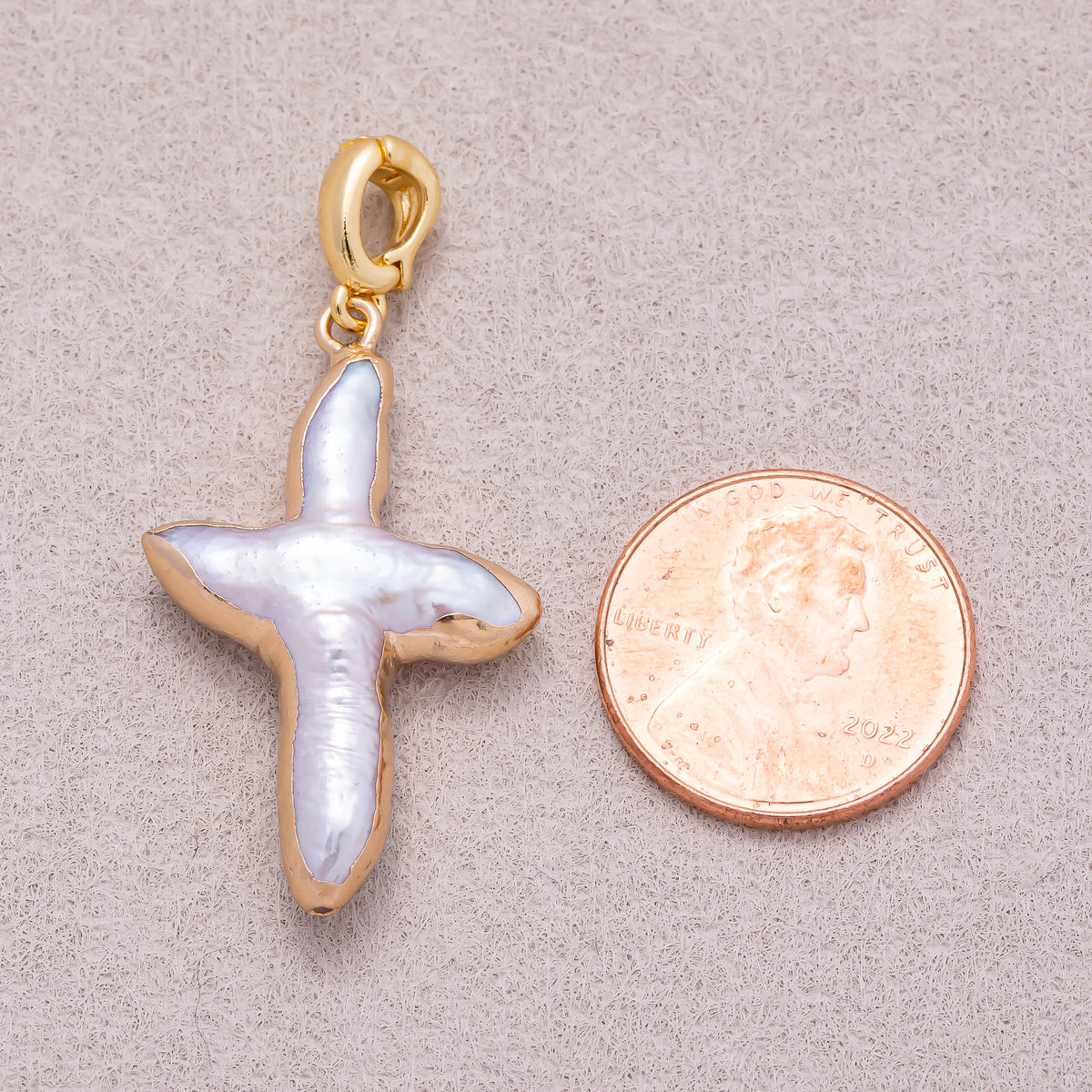 Gold Plated Freshwater Pearl Irregular Religious Cross Pendant - Sold Each