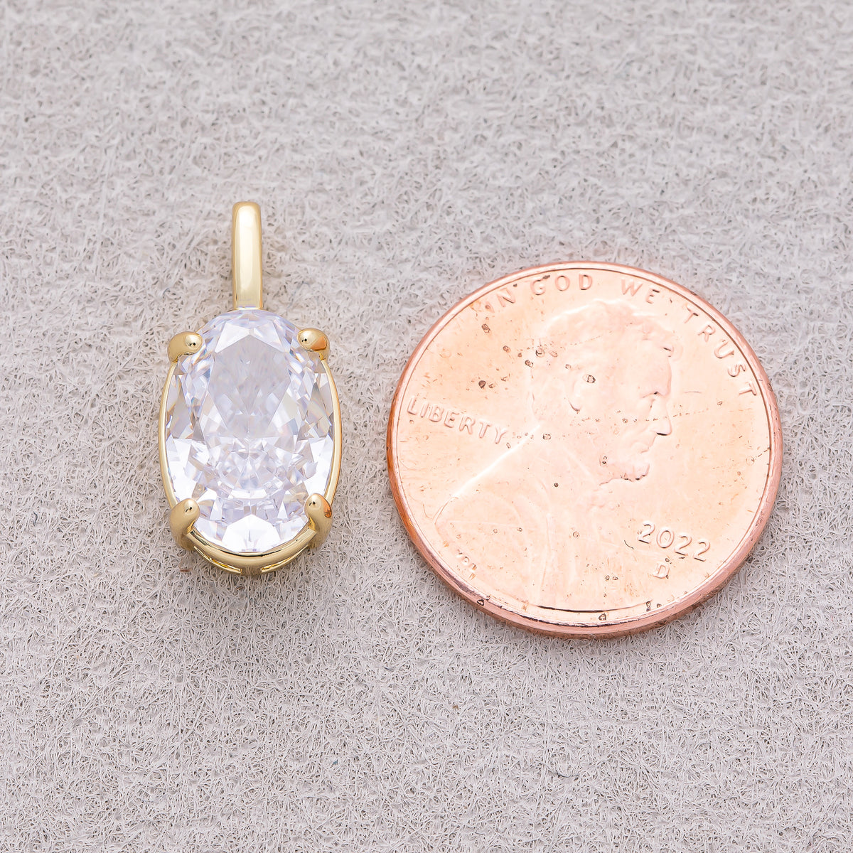 16K Gold Plated Clear CZ Oval Pendant - Sold Each
