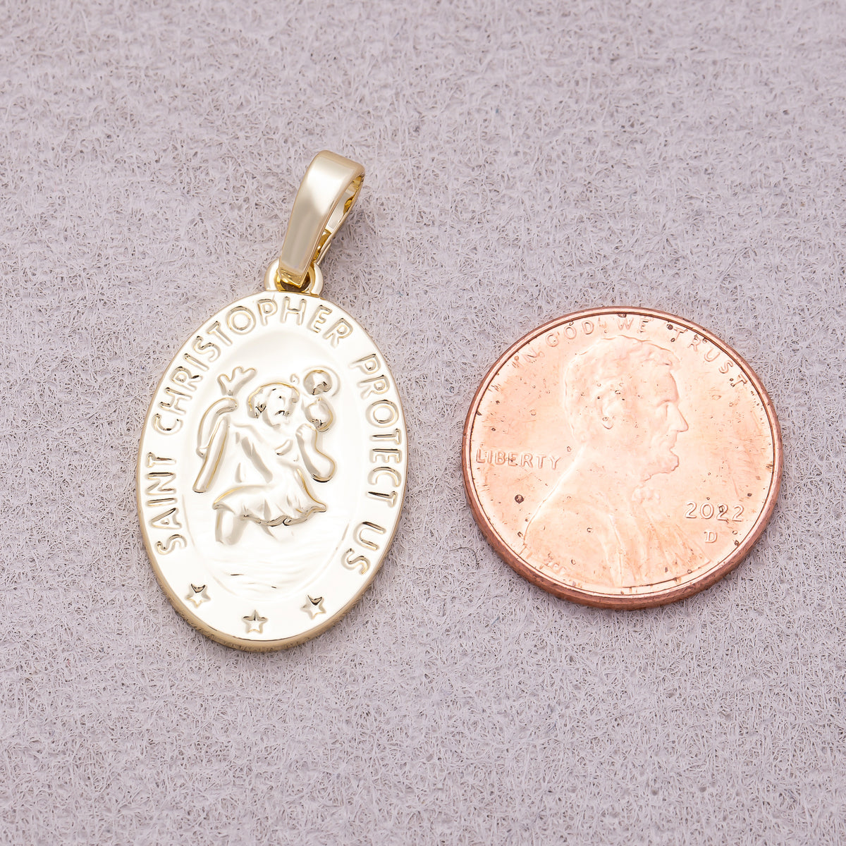 16K Gold Plated "Saint Christopher Save Us" Religious Prayer Oval Pendant - Sold Each