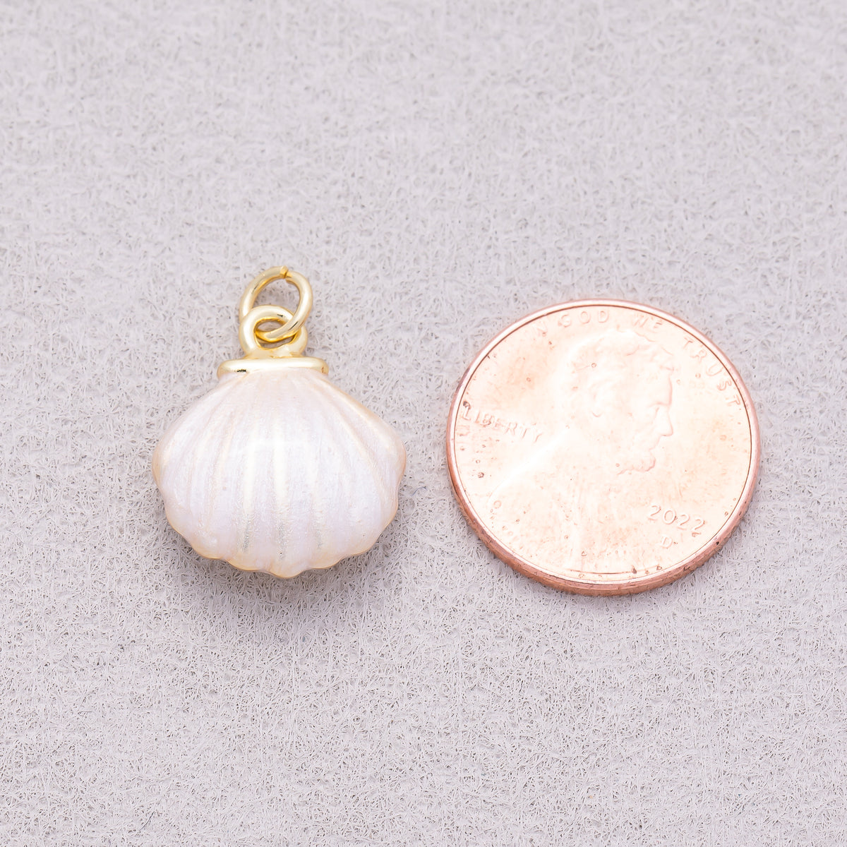 16K Gold Plated Iridescent Mother of Pearl Enamel Scallop Shell Charm - Sold Each
