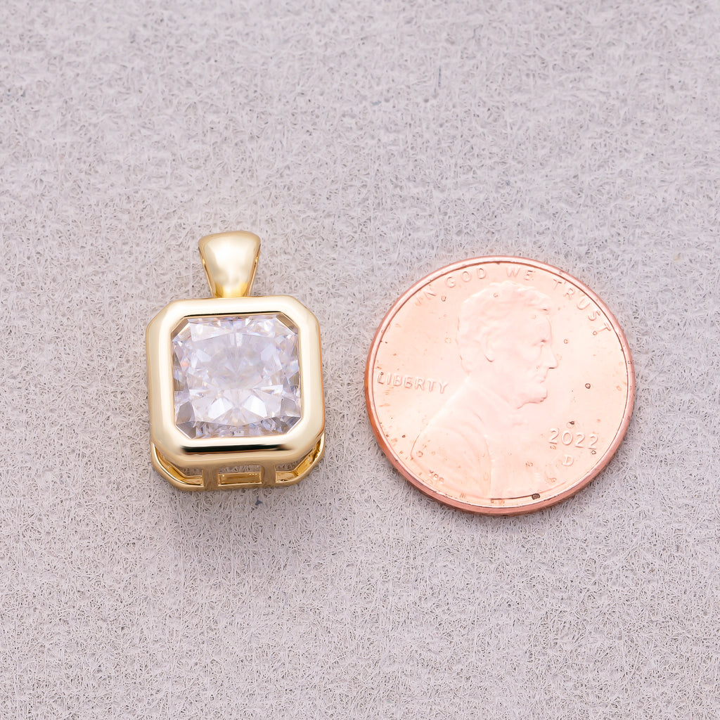 16K Gold Plated Clear CZ Mini Edged Square Bezel Pendant - Sold Each