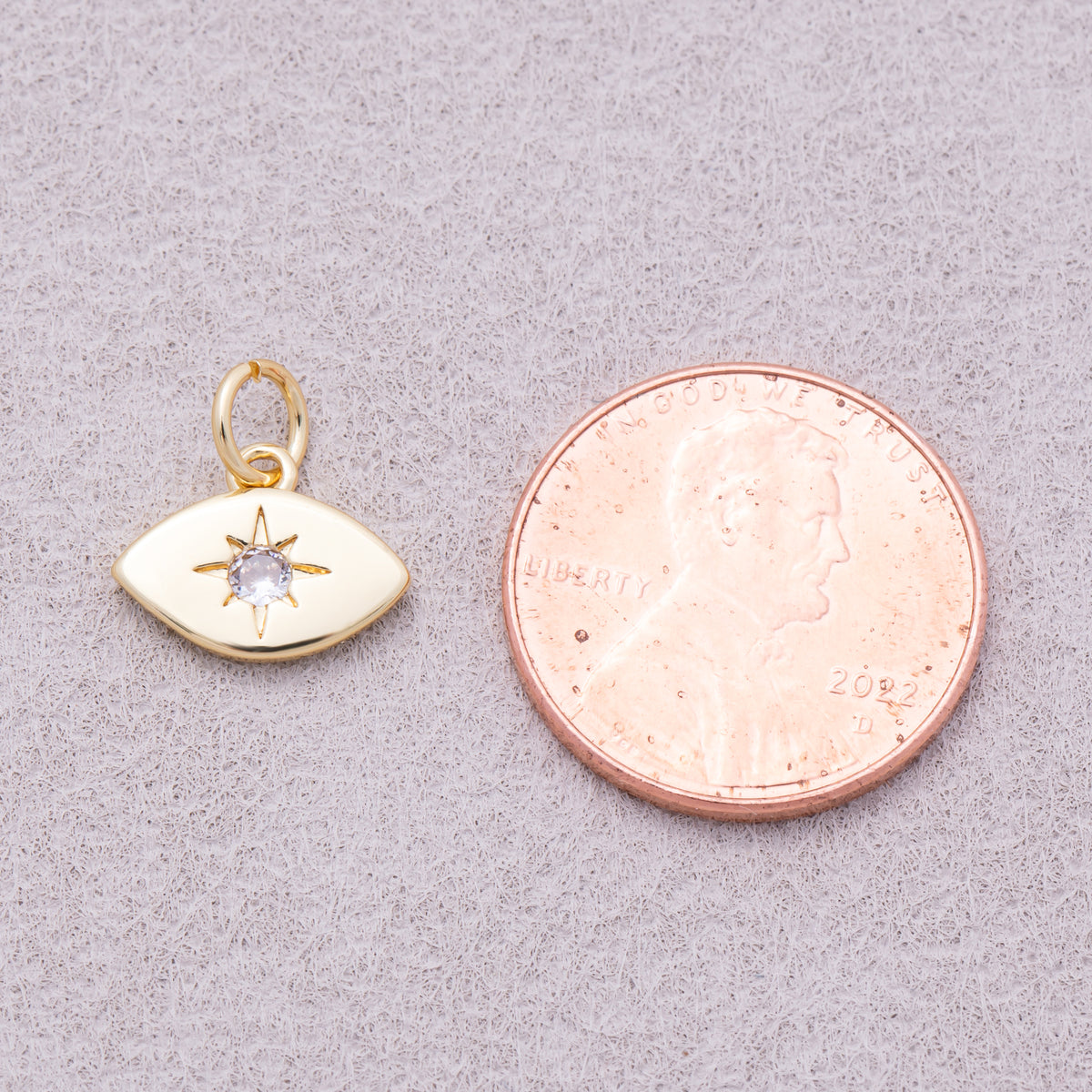 16K Gold Plated Clear CZ North Star Navette Evil Eye Mini Charm - Sold Each