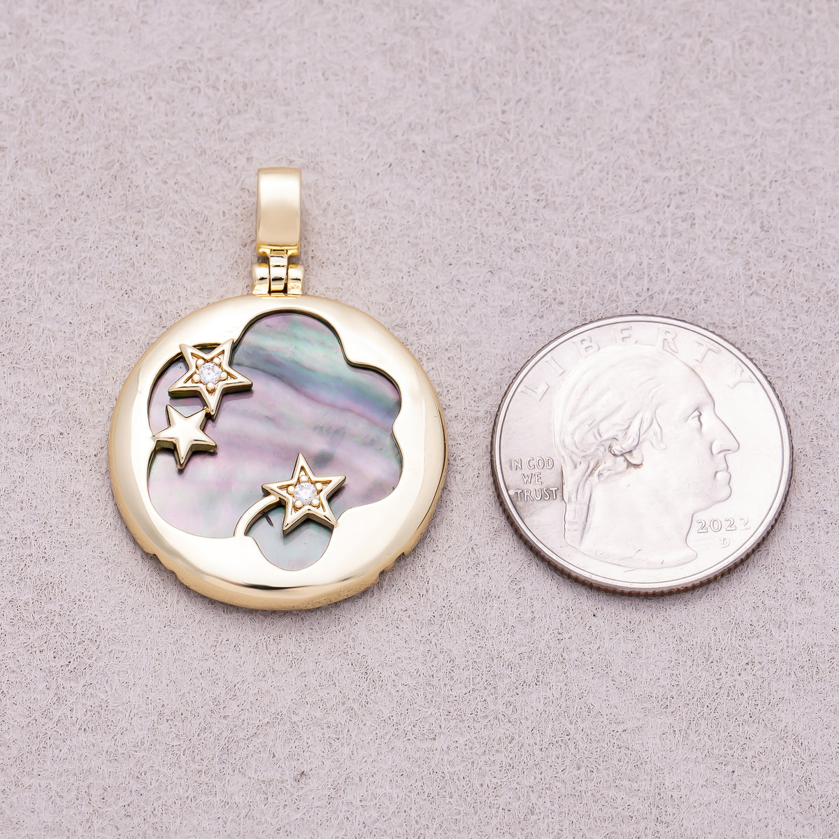 16K Gold Plated Black Mother of Pearl Round Cloud Star CZ Pendant - Sold Each
